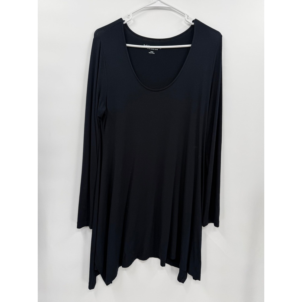 Soft Surroundings Small Tunic Womens Black Long Sleeve Scoop Neck Sharkbite Hem